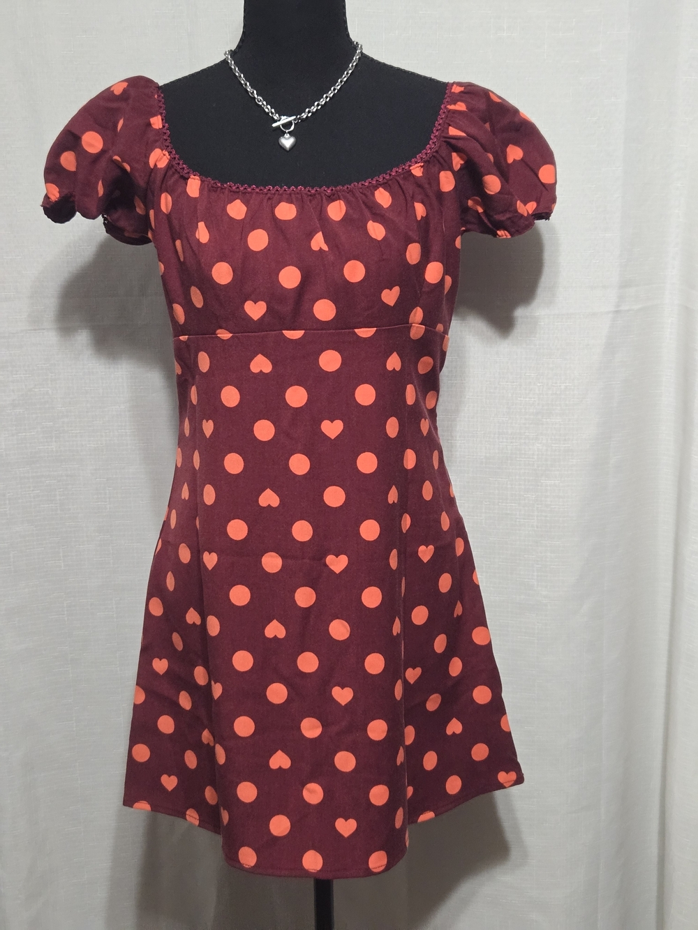 NWT Urban Outfitters Kimchi Blue Heart Pattern Dress Maroon Red Size M